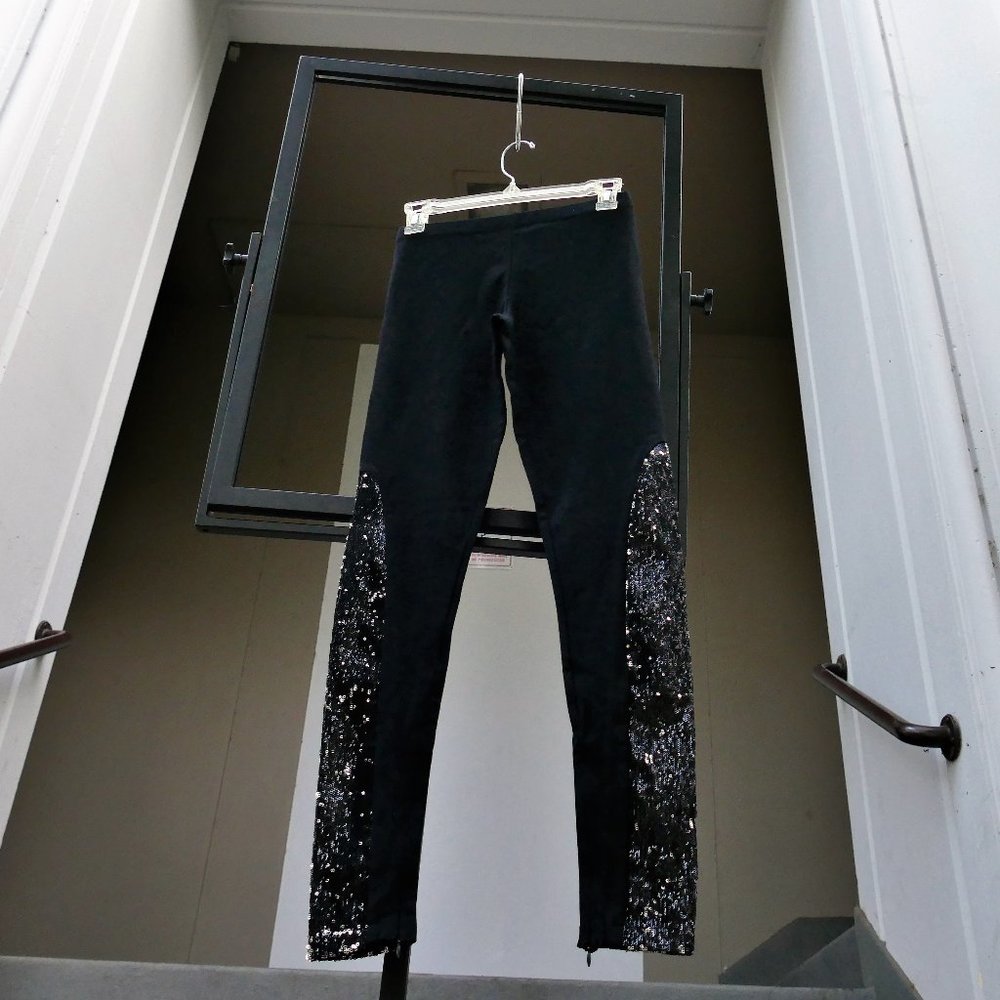 Black Sequin Accented Leggings w/Ankle Zips sz  XS